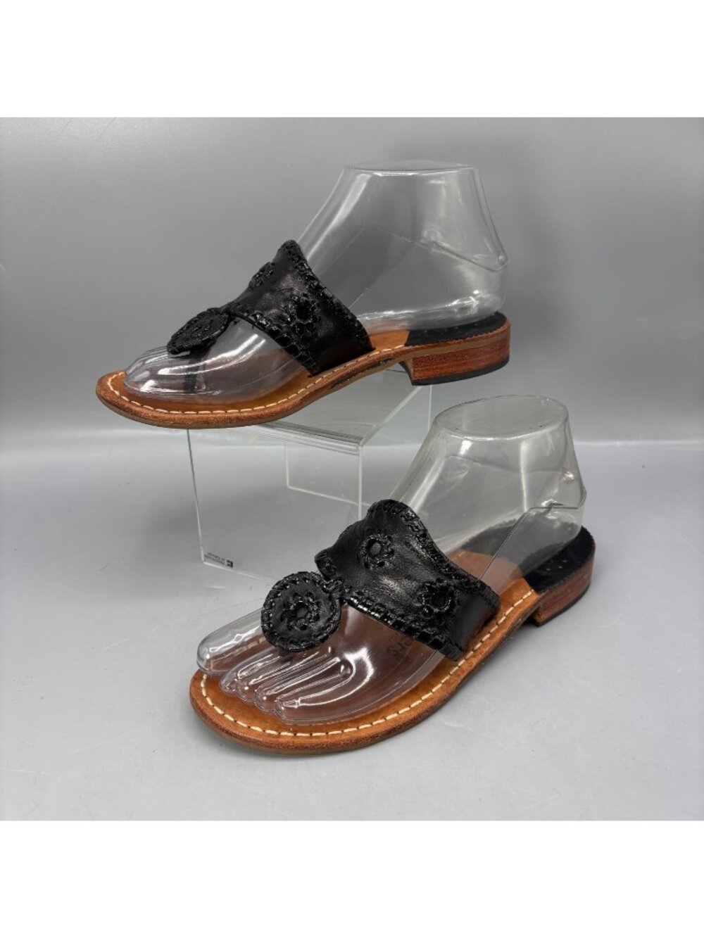 Jack Rogers Original Jacks Metallic Slides Thong Sandals Womens 5 Black Slip On